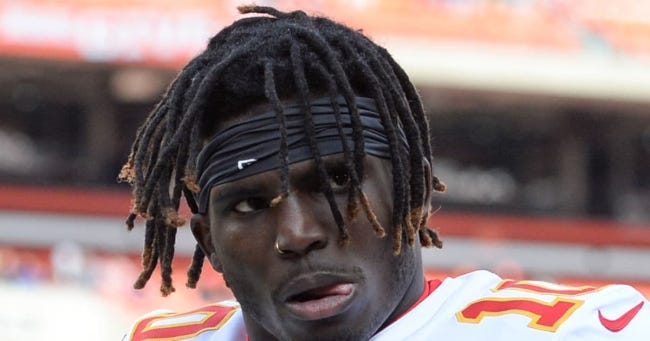 Former Oklahoma State receiver and current Kansas City superstar Tyreek Hill is under investigation again for battery. This time, the police are looking into an incident involving his 3-year-old son. [AP PHOTO]
