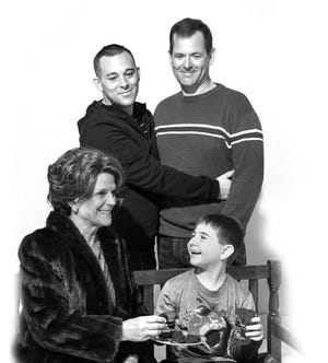 Pictured, from left: Sharon Mason, Jason Hair-Wynn, Bob Williams and Mason Borushik, seated, on the promotional poster for “Mothers and Sons.” [Courtesy Photo / Jonathan Sachs]
