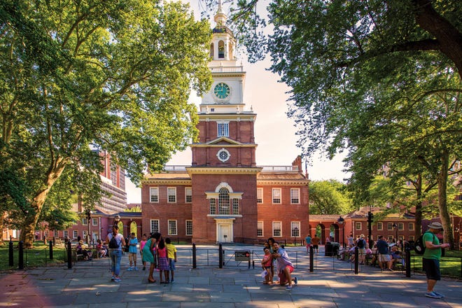 Built in 1753 to house the Colonial legislature, Independence Hall gained renown for being the site of the signing of the Declaration of Independence and the adoption of the U.S. Constitution. [J. Fusco/VISIT PHILADELPHIA]
