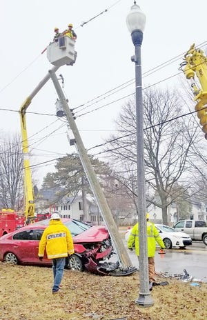 CBPU crews repair power lines, transformer and a pole on US-12 near Morse Street Wednesday afternoon