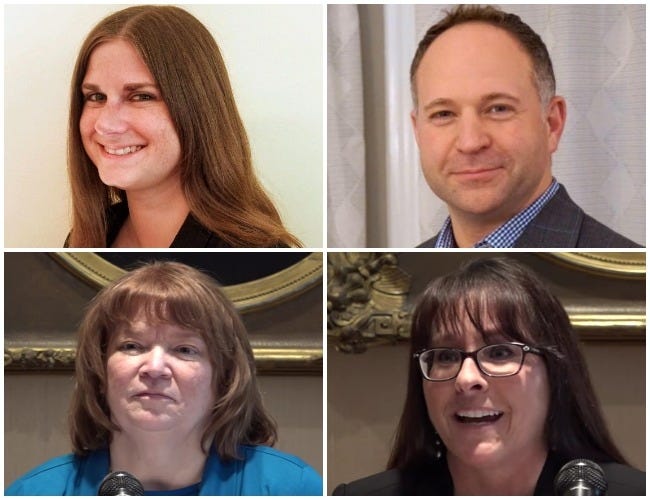 LLCC board candidates: Top row from left: Samantha Raymond and incumbent Justin Reichert are running for the District 1 seat. Bottom row from left: Vicki Davis and Pamela Olive are running for the District 2 seat.