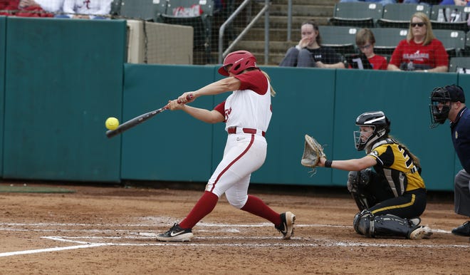 Alabama's Reagan Dykes and the No. 3 Crimson Tide travels to face Texas A&M this weekend. Alabama is tied for the SEC lead with 46 home runs. [Photo/Alabama Athletics]