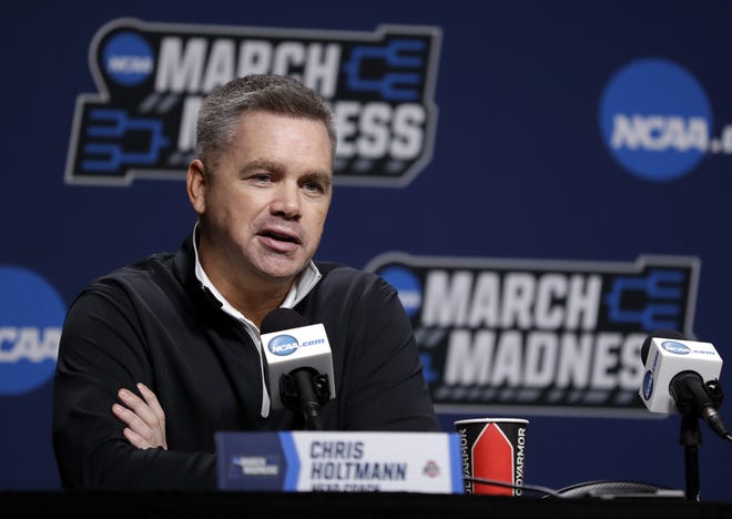 Ohio State head coach Chris Holtmann speaks during a news conference at the NCAA men's college basketball tournament, Saturday, March 23, 2019, in Tulsa, Okla. Ohio State plays Houston on Sunday. (AP Photo/Jeff Roberson)