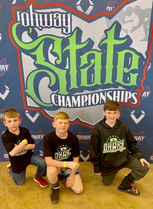 Three local youngsters — Caiden Colman, Gavin Res and Marshall Laishley — all competed in the OhWay State Youth Wrestling Championships in Marion. To reach he state event, they competed in regional qualifiers in Steubenville, Canton and Dayton. Coleman competed in Division 2 at 55 pounds and finished the year with a 37-18 record; Resor competed in Division 3 at 90 pounds and was 47-10 for the year; and Laishley competed in Division 3 at 76 pounds with a 38-13 record.