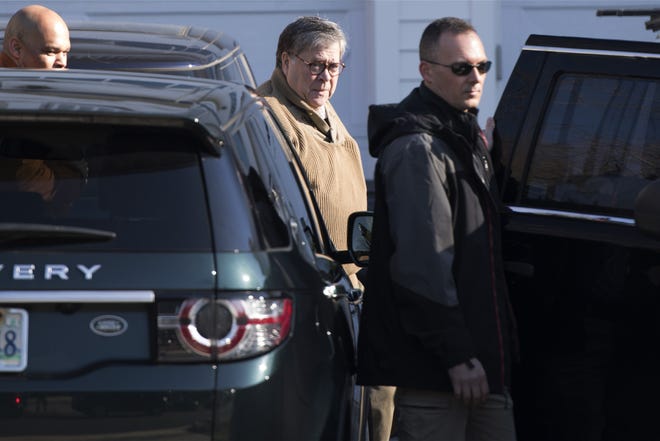Attorney General William Barr leaves his home in McLean, Va., Saturday morning. Special counsel Robert Mueller closed his long and contentious Russia investigation with no new charges, ending the probe that has cast a dark shadow over Donald Trump's presidency. [Associated Press]