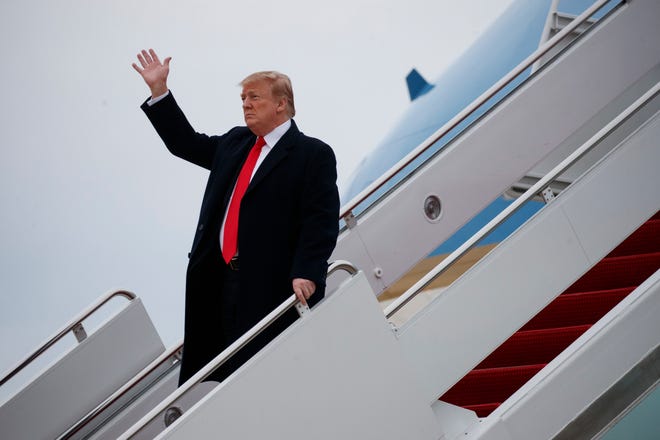 President Donald Trump arrives on Air Force One, Sunday, March 24, 2019, in Andrews Air Force Base, Md., as he returns from Mar-a Lago in Palm Beach, Fla. (AP Photo/Carolyn Kaster)