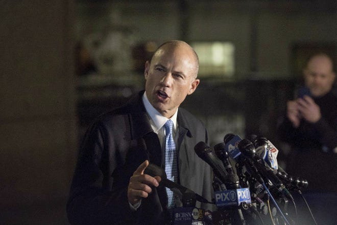 Attorney Michael Avenatti delivers remarks in front of federal court after his initial appearance in an extortion case Monday, in New York. Avenatti was arrested Monday on charges that included trying to shake down Nike for as much as $25 million by threatening the company with bad publicity. [Kevin Hagen/AP Photo]