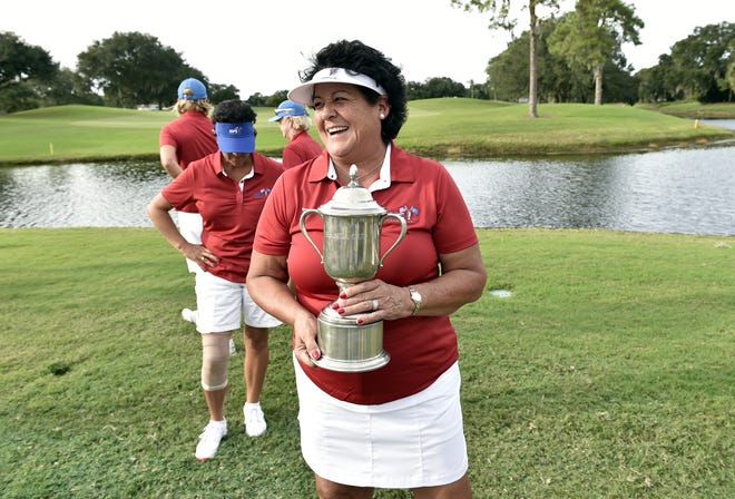 Golf Hall of Famer Nancy Lopez will be at the Senior Life Show on Saturday at On Top of the World. This 2015 file photo was taken in Manatee County when Lopez captained Team USA at the ISPS Handa Cup. [Thomas Bender/Sarasota Herald-Tribune] File. 2015.