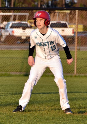 Donovan Monsees blasted a two-run homer in the first inning for the Destin Marlins. Destin beat Lewis 15-2 in middle school baseball. [FILE PHOTO]