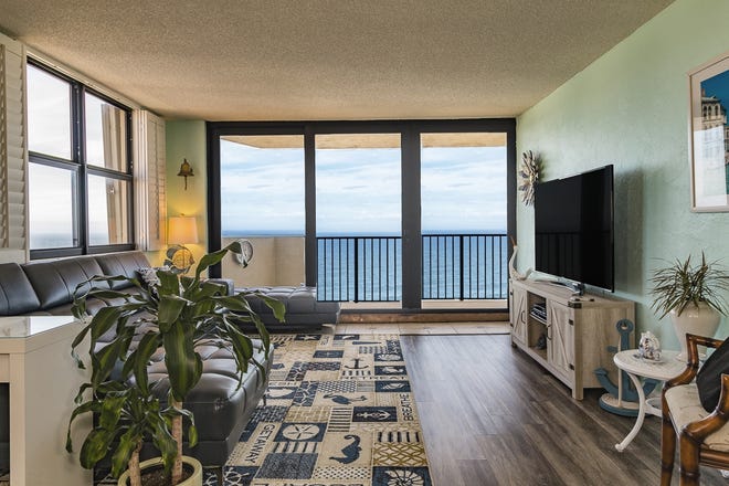 The oceanfront corner condo at 1415 Ocean Shore Blvd. in Ormond Beach features two bedrooms and two bathrooms, and has been completely remodeled. [Photos courtesy of Coldwell Banker Premier Properties]