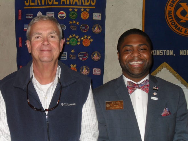 Mayor Don Hardy right pictured with Kinston Exchange Club event chairperson, Deens Kornegay, left.