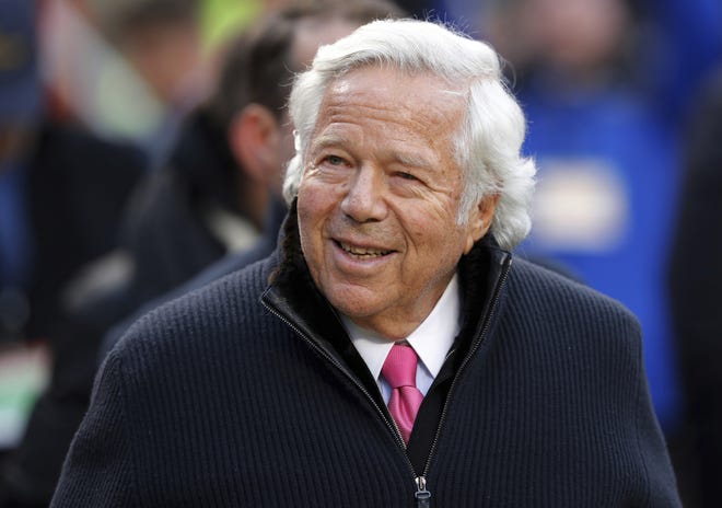 New England Patriots owner Robert Kraft walks on the field on Jan. 20, before the AFC Championship NFL football game. [AP, FILE]