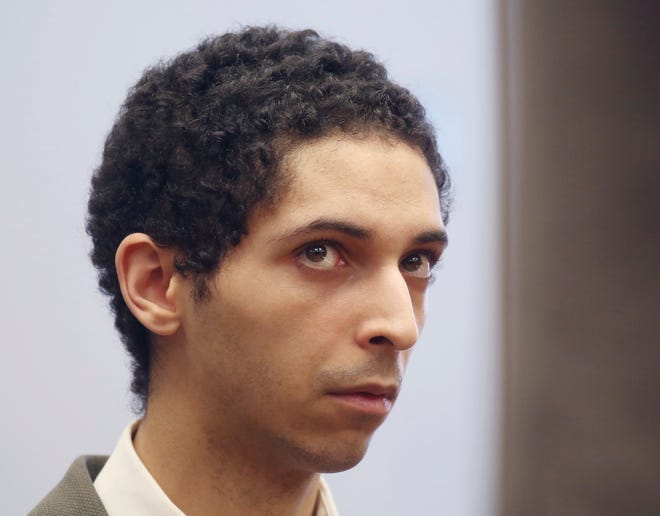 FILE - In this May 22, 2018, file photo, Tyler Barriss, of California, appears for a preliminary hearing in Wichita, Kan. Barriss, who pleaded guilty to 51 charges related to fake emergency calls and threats will be sentenced in federal court in Wichita, Friday, March 29, 2019, and could face decades in prison. His case drew national attention to the practice of "swatting," a form of retaliation in which gamers get police to go to an online opponent's address. One hoax emergency call by Barris led police to fatally shoot a Kansas man. (Bo Rader/The Wichita Eagle via AP, File)