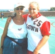Longtime Danvers High School swim, field hockey and softball coach Barbara Damon, who passed away on Wednesday, March 27, is shown with Nikki Gamer, one of her many former athletes, when Gamer was playing for the Brown University field hockey team. Damon often kept in touch with her players long after they graduated from high school to share in their continued successes. [File photo]