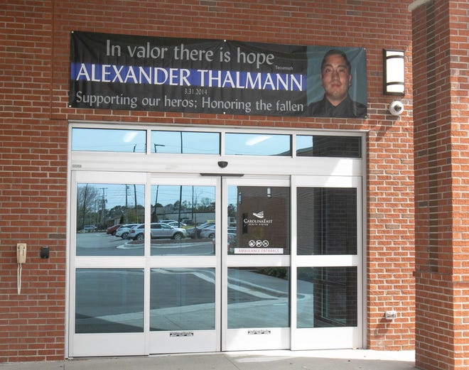 Officer Alexander Thalmann, who was gunned down while on duty in 2014. Thalmann and other Craven County officers who died in the line of duty will be honored in a memorial service May 23rd at the History Center at 529 South Front Street at 10 a.m. [Bill Hand/Sun Journal Staff]
