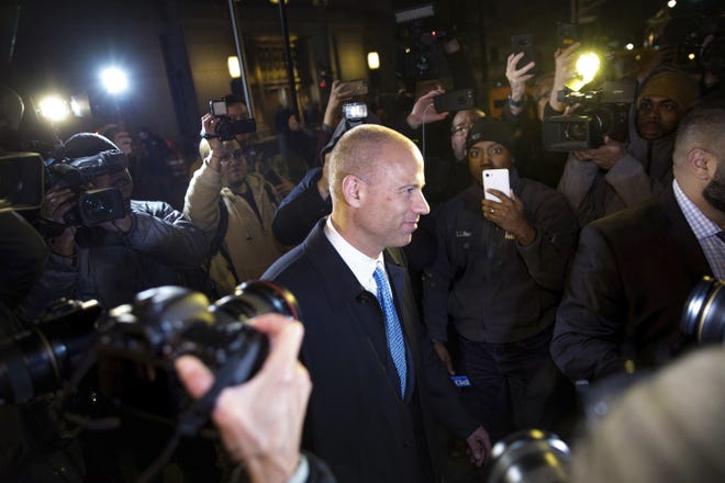 In this March 25, 2019, file photo, attorney Michael Avenatti leaves Federal Court after his initial appearance in an extortion case in New York. Avenatti is expected to appear in federal court on charges he fraudulently obtained $4 million in bank loans and pocketed $1.6 million that belonged to a client. [AP Photo/Kevin Hagen, File]