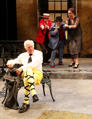 Richard Snee, Michael Forden Walker, Bobbie Steinbach, Jennie Israel in the Lyric Stage / Actors’ Shakespeare Project co-production of “Twelfth Night.”  [Contributed Photo/Mark S. Howard]
