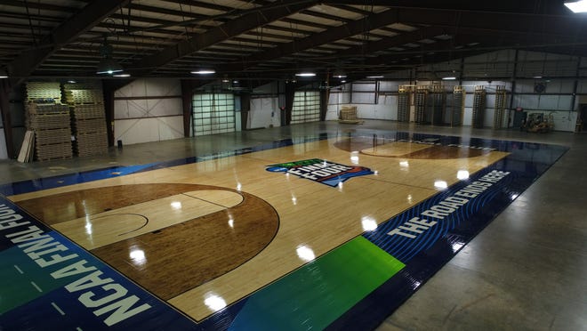 When sports fans watch the Final Four NCAA men’s basketball championship this weekend, the portable floor was constructed by The Ohio Floor Company, located in Shreve. Photo courtesy of The Ohio Floor Company