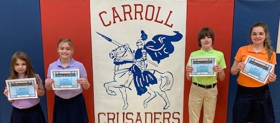 CCS April Students of the Month from left: Brooklyn Thomas, Holland DeValle, Wyatt Ulvestad and Adalyn Stone. [Photo submitted]