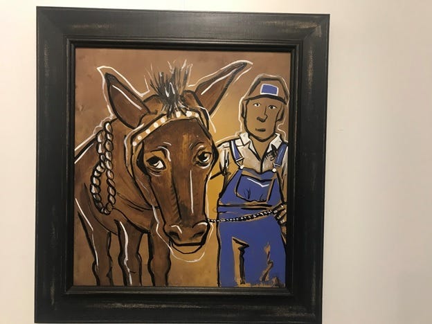 "Man & Mule," painted by Missy Miles. The acrylic painting is on sale for $100.