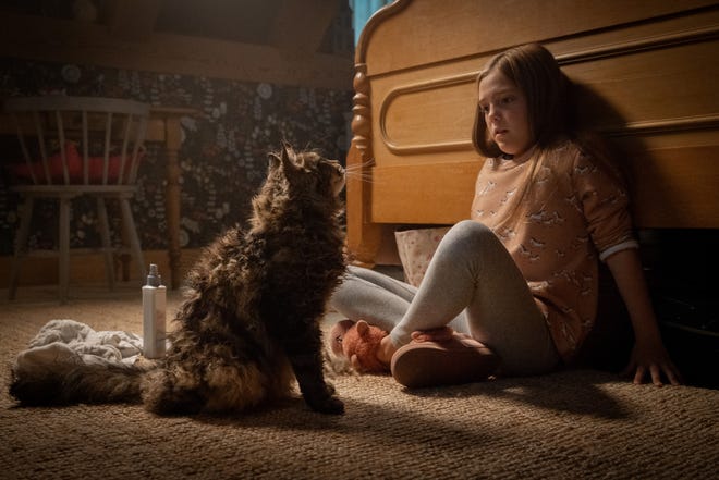 Ellie (Jeté Laurence) wonders what’s come over her cat Church. [Paramount Pictures]