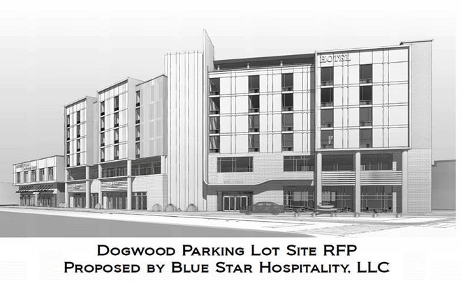 Rendering of a proposed hotel on the Dogwood parking lot in Hendersonville.
