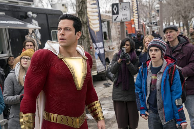 Zachary Levi, left, and Jack Dylan Grazer play pals in "Shazam!" [Steve Wilkie/Warner Bros. Entertainment]