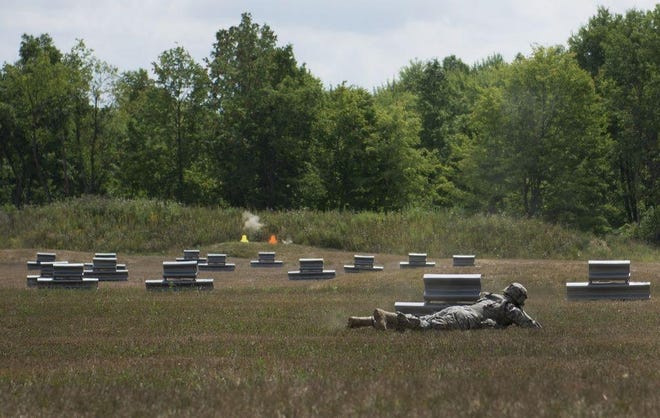 An Ohio National Guardsman fires a ceremonial first shot at a range inside Camp Ravenna Join Military Training Center on Aug. 4, 2016. A decision could come soon on using the former Ravenna Arsenal as a missile defense site. [MATTHEW MERCHANT/GateHouse Ohio file photo]