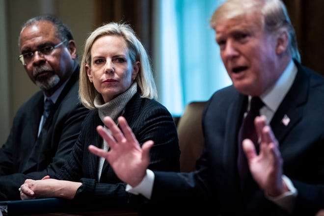 Homeland Security Secretary Kirstjen Nielsen attends a meeting with President Donald Trump in January 2019. MUST CREDIT: Washington Post photo by Jabin Botsford.