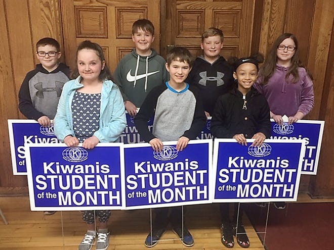 Alliance Kiwanis Club honored its Students of the Month for April. Pictured are fifth-graders Caden Dine of Washington Elementary, A'Niya Harvey, Sophia Ganni and Elijah Embrey from Northside Elementary; Chloe Boy from Lexington Elementary; Isaac Gotter of Regina Coeli; and Jacob Danko-Zorger from Marlboro Elementary.