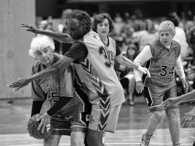 "Basketball, National Senior Games, Birmingham, Alabama," by David Burnett is among the photographs in Burnett's exhibit "Fourth Quarter," commissioned by the Greenfield Prize at the Hermitage Artist Retreat. [Provided by The Ringling]