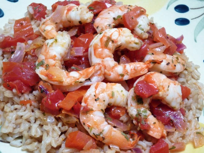 Shrimp Provencal with Brown Rice is a healthful, French-inspired meal. [Linda Gassenheimer/TNS]