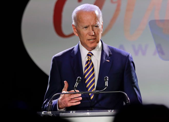 Former Vice President Joe Biden speaks at the Biden Courage Awards March 26 in New York. [AP Photo/Frank Franklin II]
