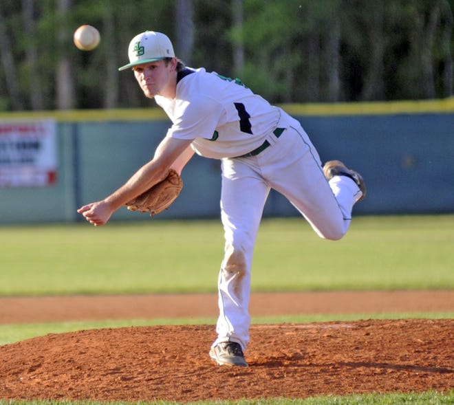 Hokes Bluff's Dylan Teague throws a pitch against Cherokee County on Wednesday during the fifth inning at Estes/Wright Field in Hokes Bluff. [Teddy Couch/The Gadsden Times]