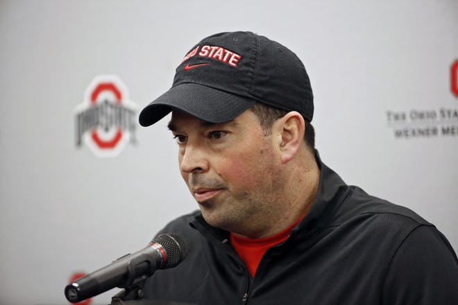 Ohio State coach Ryan Day said the huge crowd expected to watch the spring game at Ohio State is "a huge selling point” when entertaining recruits. [Kyle Robertson/Dispatch]