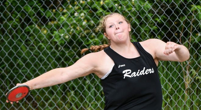 FRED ZWICKY/JOURNAL STAR FILE PHOTO

Midwest Central's Annah Miller claims the women's discus title during the 40th running of the Journal Star/CEFCU Honor Roll Meet last year at EastSide Centre.