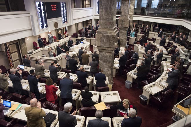 The Alabama House of Representatives convense during the 2019 Alabama Legislature's organizational session at the Alabama State House in Montgomery on Tuesday, Jan. 8, 2019. [Jake Crandall/The Montgomery Advertiser via AP]