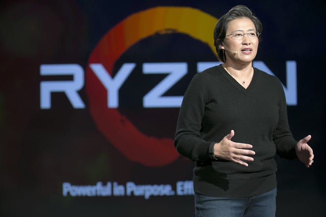AMD President and CEO Lisa Su announces Ryzen, the company's latest and greatest chip for power PCs, and calls it the "Dream Gaming PC for 2017," at a live launch event at the Fair Market in East Austin on December 13, 2016. This week, the company released four new mobile processors and will continue to roll out its new wave of chips, which analysts expect to increase profit margins. 

[RALPH BARRERA/AMERICAN-STATESMAN]