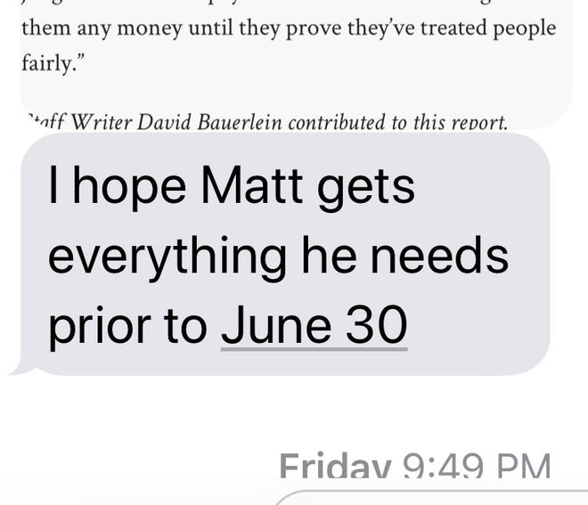 Jacksonville City Councilman Matt Schellenberg said he interpreted this text message he received last week from Brian Hughes, Mayor Lenny Curry's chief of staff and the interim leader of the DIA, as a threat to abandon or delay city projects in his Mandarin district.