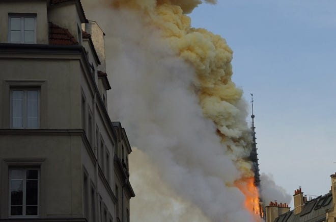 Notre Dame Cathedral burns on Monday. [Photo courtesy Julia McKinney]