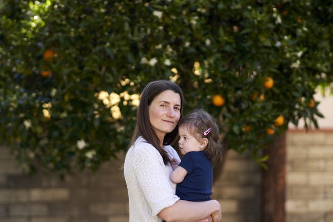 Diana Diller, 39, a Los Angeles event planner, used Ovia to track her pregnancy with her daughter Simone. [PHILIP CHEUNG/THE WASHINGTON POST]