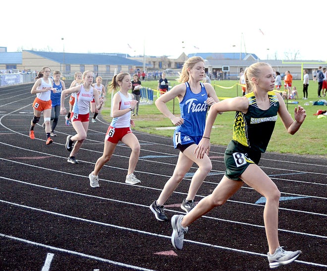 The girls' start of the 1600 meter run during the track and field meet at Buckeye Trail High School Tuesday afternoon.