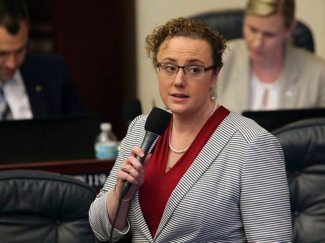 Rep. Erin Grall, R-Vero Beach, answers questions about a parental abortion consent bill during session Wednesday in Tallahassee.