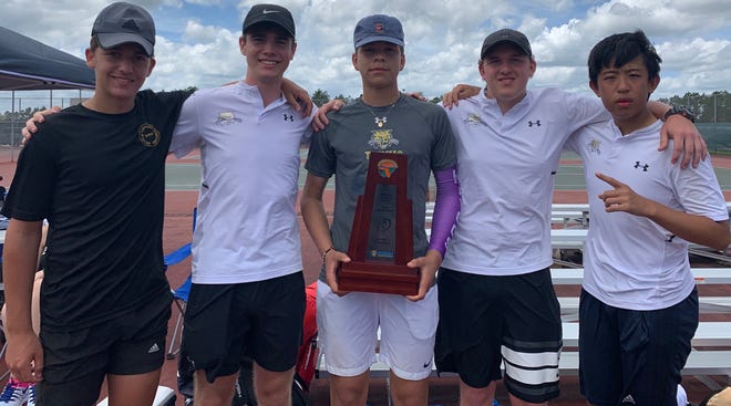 The Buchholz High School boys tennis team captured the District 1-4A title. [Submitted photo]