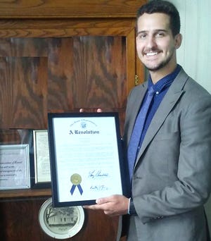 Everals Chapel received recognition by proclamation of the Ohio House of Representatives in honor of the Chapel's 150th anniversary. The office of House Speaker, Larry Householder, presented the Proclamation April 15, 2019. Pictured from the office of Speaker Householder is Legislative Aide Dan Cech.