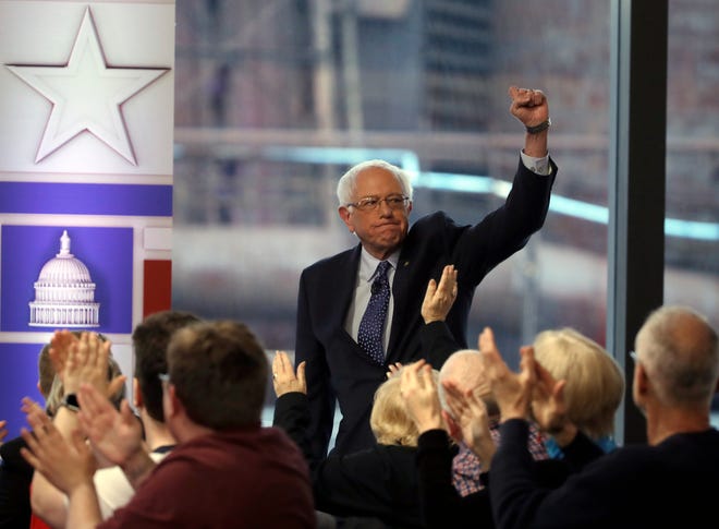 Sen. Bernie Sanders is greeted by audience members before a Fox News town-hall style event Monday, April 15, 2019, in Bethlehem, Pennsylvania. [Matt Rourke/AP]