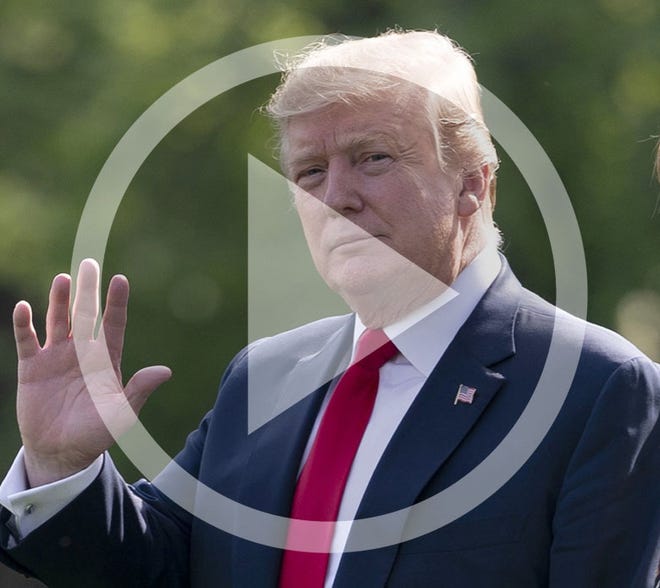 Without taking questions from reporters about the Mueller report, President Donald Trump walks to board Marine One for the short trip to Joint Base Andrews then on to his estate in Palm Beach, Fla., at the White House in Washington, Thursday, April 18, 2019.