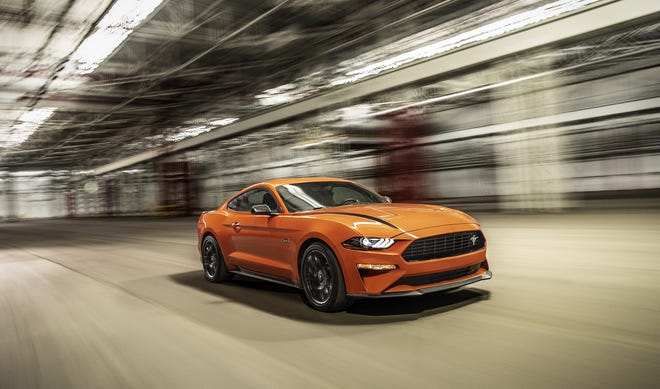 The 2020 Ford Mustang's new high performance package for the entry-level 2020 Mustang EcoBoost has a 2.3-liter turbo engine and a top speed of 155 mph. [Ford Motor Co.]