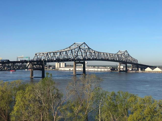 The Horace Wilkinson Bridge, more commonly referred to as the "new bridge" over the Mississippi River, fills with traffic.