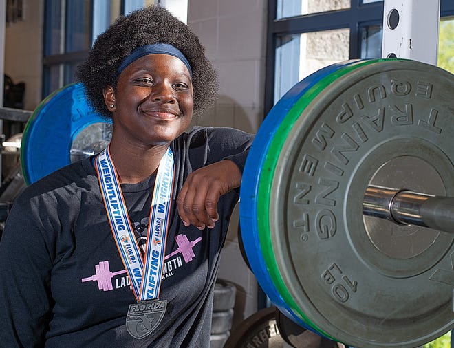 Bartram Trail's Qua'lliyah Taylor is the St. Johns County Girls Weightlifter of the Year after finishing fourth at 199 pounds at the Class 2A state championships. [PETER WILLOTT/THE RECORD]